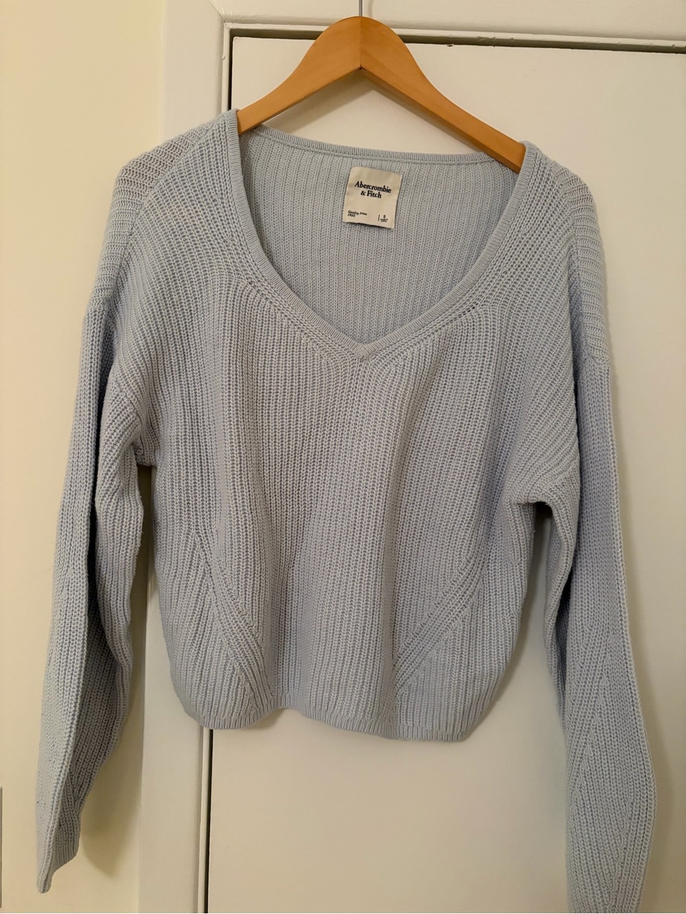 Abercrombie & Fitch Pale Blue V-Neck Ribbed Knit Sweater